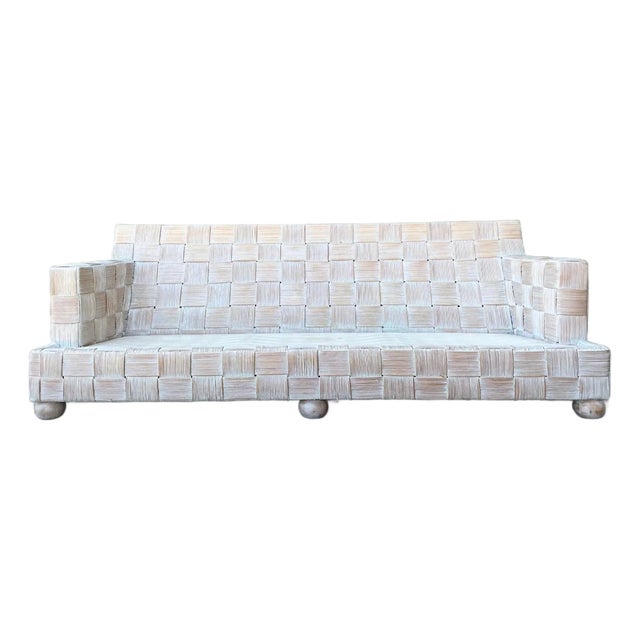 Vintage Rattan Woven Sofa After John Hutton for Donghia For Sale