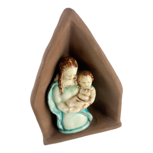 Rare Vintage Karlsruhe Germany Madonna Child Jesus Pottery Figurine Shrine House