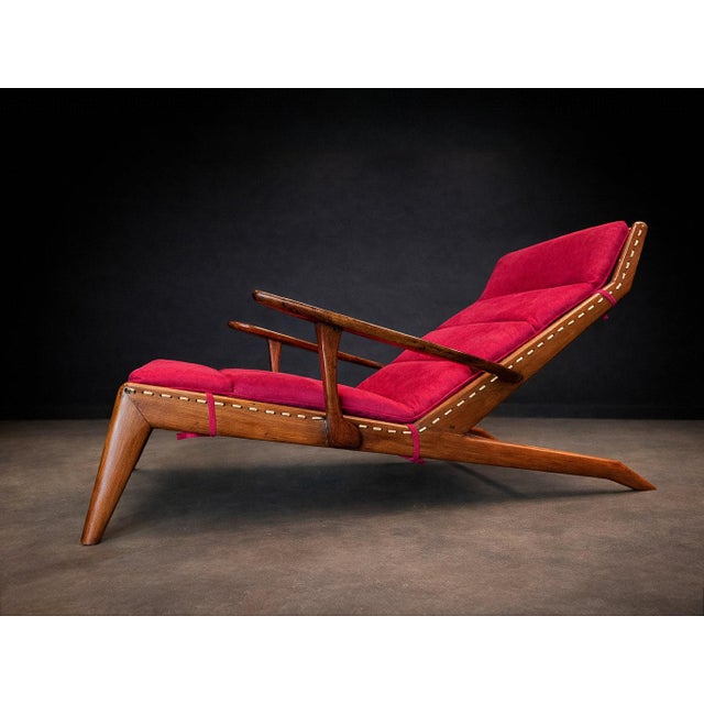 Brazilian Modern Chaise Lounge in Caviúna Wood & Fabric by Pierre Weckx, Brazil, 1950s — Lot 573A For Sale In New York - Image 6 of 17