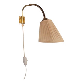 1950s Mid-Century Modern Ajh, Swedish Modern, Adjustable Wall Light, Brass, Pleated Fabric For Sale