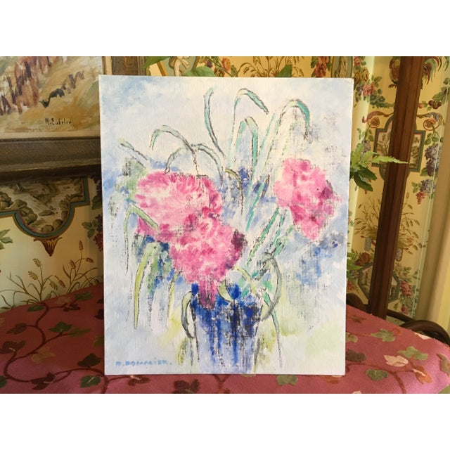 Vintage French Original Pink Floral Oil Painting For Sale - Image 10 of 10