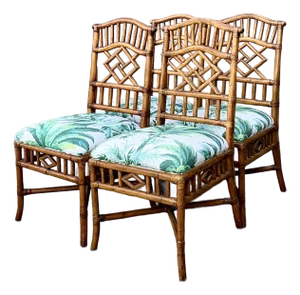 Vintage Arched Back Rattan Dining Chairs in Manuel Canovas - Set of 4