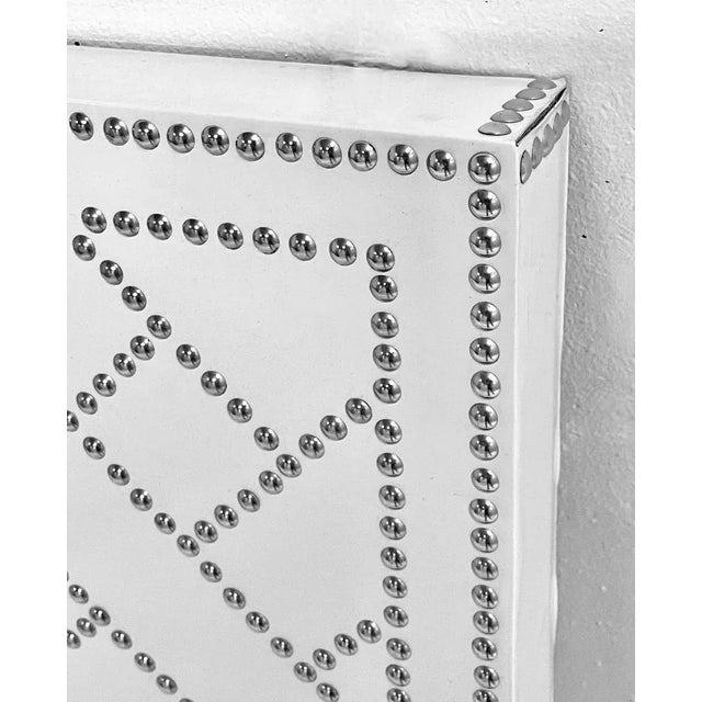 Early 21st Century Vintage Faux Leather & Chrome Nailhead Mirror For Sale - Image 5 of 5