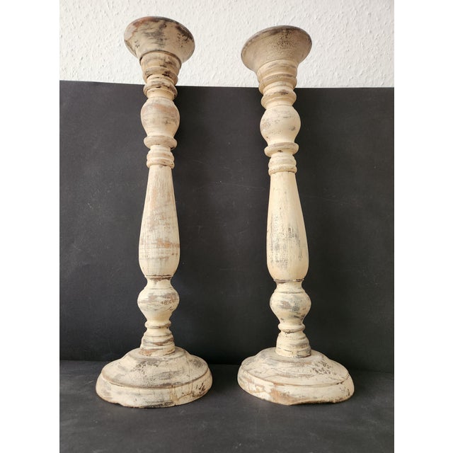 Antique Country House Shabby Chic Wooden Candleholders for Pillar Candles, France, 1950s For Sale - Image 4 of 18
