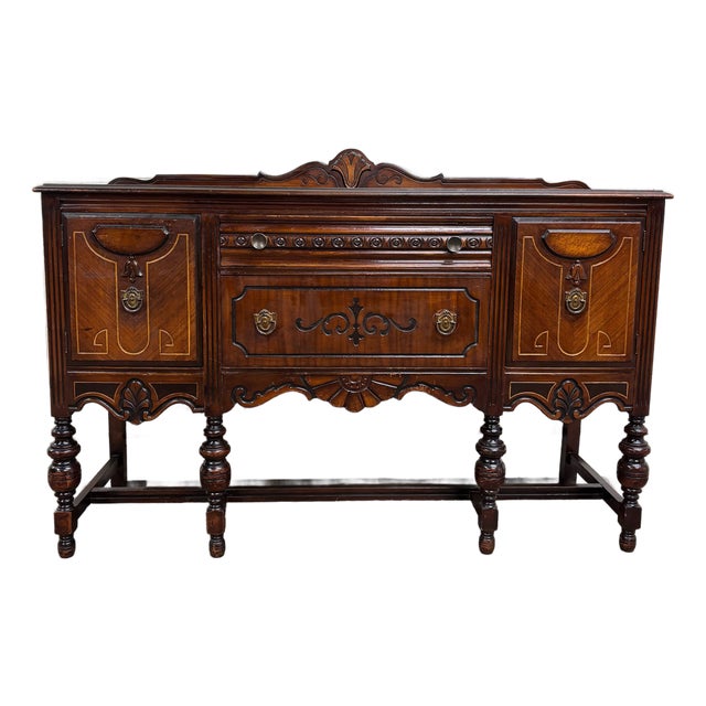 Antique Art Deco or Jacobean Revival Style Sideboard Buffet Server Console For Sale