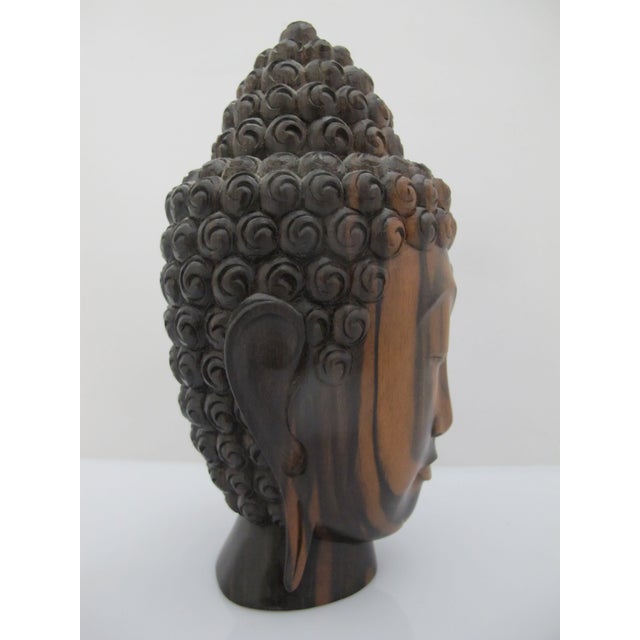 Wood Finely Hand Carved Wood Balinese Buddha Head Meditation Figure Statue For Sale - Image 7 of 8