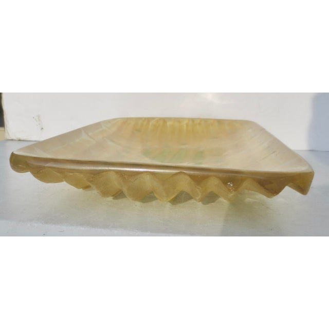 Large sculptural tray with deep carved tray with a smooth bottom and a deep carved bottom in a bamboo pattern. Thick walls...