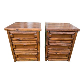 Rustic Log Nightstands Pair in Lodge Cabin Style by Wooden It Be Nice For Sale