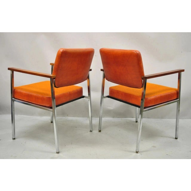 Vintage Mid Century Modern Orange Naugahyde Chrome Arm Chairs by Malibu - A Pair For Sale - Image 12 of 12