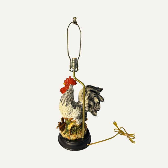 Farmhouse 1980s Ceramic Rooster Lamp on Black Base For Sale - Image 3 of 6
