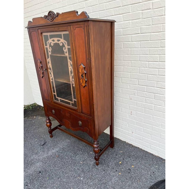 Wood Early 20th Century Jacobean Revival Style Walnut Display China Cabinet For Sale - Image 7 of 14