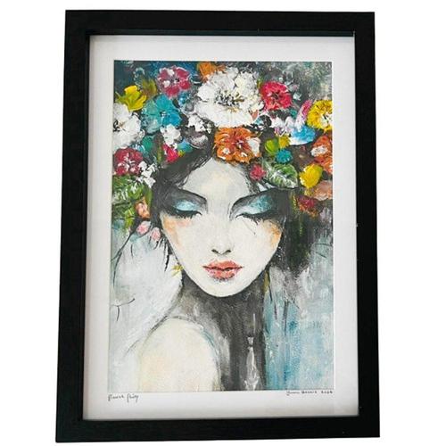 Hand-Painted Portrait Flower Fairy with Black Frame For Sale - Image 9 of 9