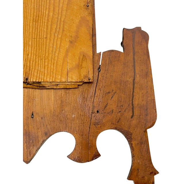 Antique Tramp Art Carved Wood Mirror With Candleholders and Pocket For Sale - Image 9 of 13