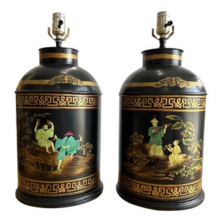 Vintage Tole Tea Caddy Lamps, a Pair For Sale