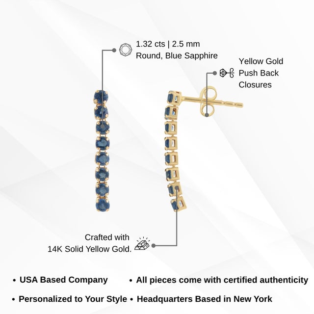 Classic 1.32ct Royal Blue Sapphire Linear Drop Earrings in 14k Solid Gold- 2 Pieces For Sale - Image 11 of 15