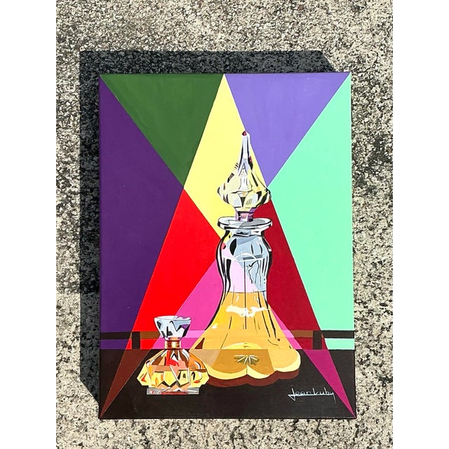 Bottle Green Vintage Original Bottle Oil Painting on Canvas For Sale - Image 8 of 12