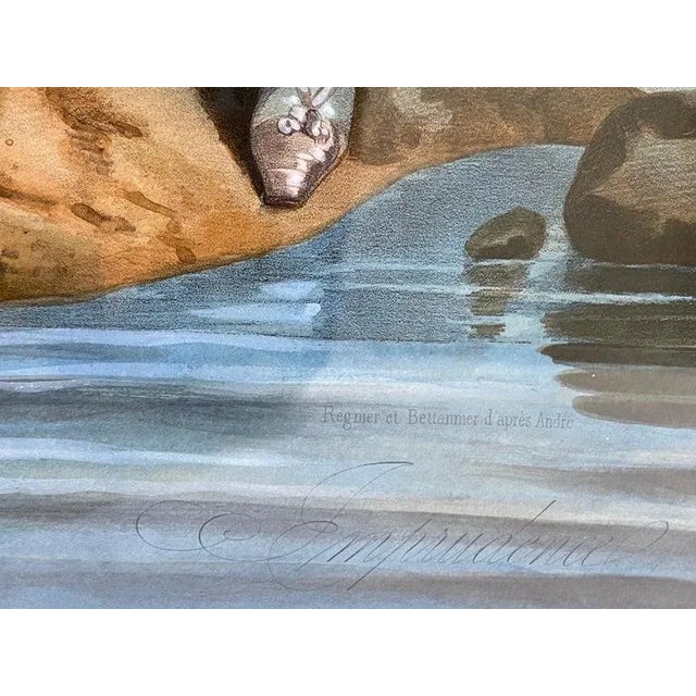 English 1890s English Lithograph "Imprudence" With Hand Colored Surround For Sale - Image 3 of 13