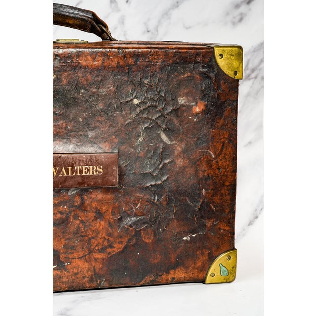 Stately Antique English Leather Ammunition Case 19th Century Wood Stand For Sale - Image 14 of 18