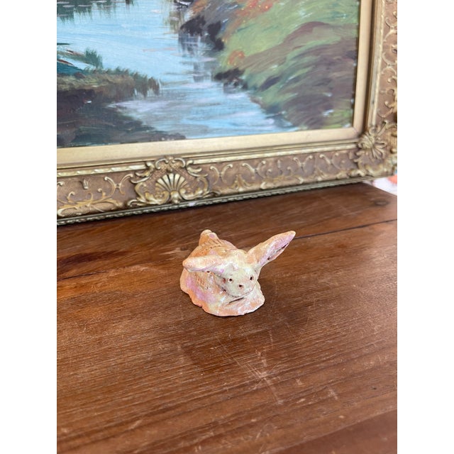 1970s Whimsical Hand-Built Ceramic Creature Sculpture With Long Ears and Textured Colorful Glaze For Sale - Image 4 of 9