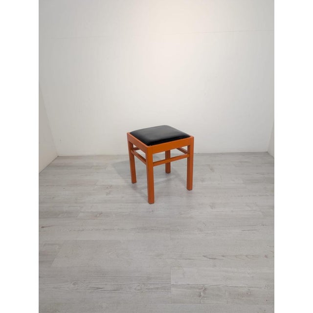 Vintage Orange Pouffe, Stool, or Footstool Vintage orange pouffe, stool, or footstool. Crafted from wood with a black faux...