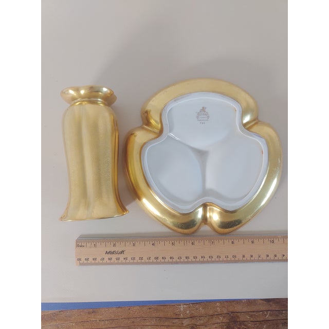 Shabby Chic Mid-Century Gold Pickard Tabletop Accesories- Set of 2 For Sale - Image 3 of 5