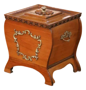 19th Century French Walnut Coal Scuttle With Brass Mounts and Zinc Liner