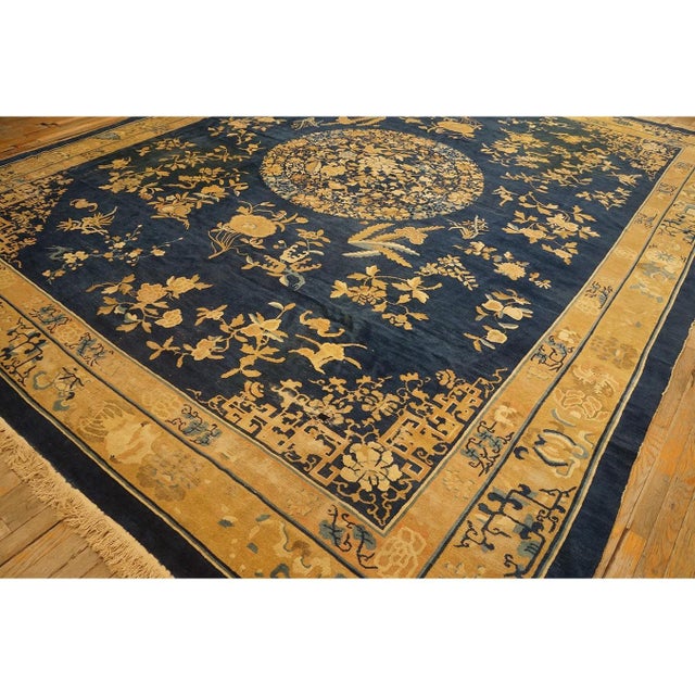1920s Antique Floral Medallion Oriental Knotted Chinese Peking 11' X 13' 5" Rug For Sale - Image 9 of 11