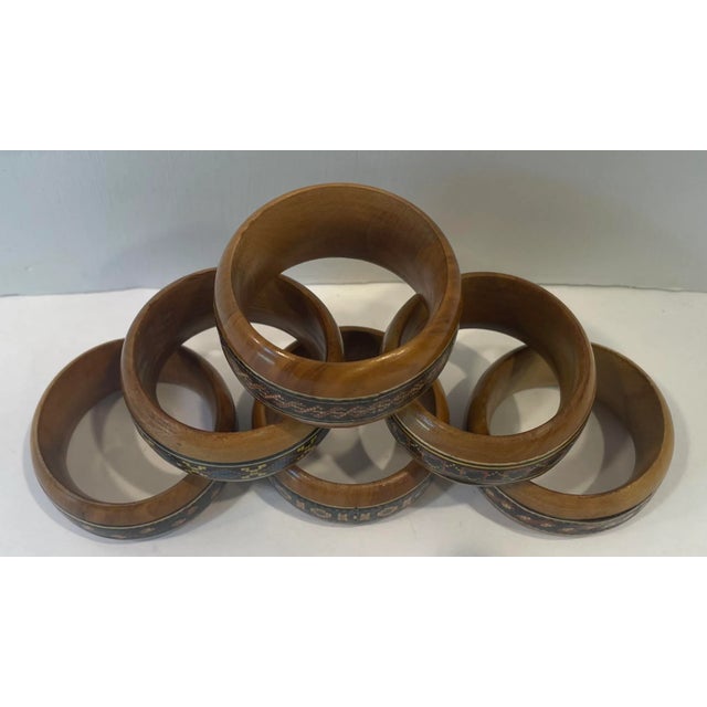 Cute boho wooden napkin rings with geometric design