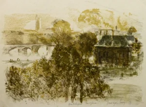 René Eugene Lairy, French Lithograph - Quai Malaquais