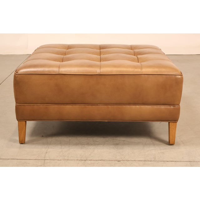 Ethan Allen 'Nassau' Tufted Leather Square Ottoman For Sale - Image 15 of 18
