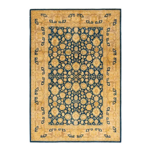 Mogul, One-of-a-Kind Hand-Knotted Area Rug in Blue, 6' 3" x 9' 3" For Sale