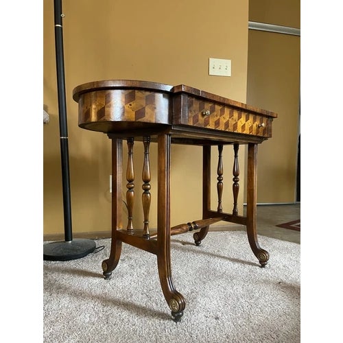 Traditional Vintage 1998 Theodore Alexander Multi Game Table and Two Barrel Back Game Chairs - Set of 3 For Sale - Image 3 of 12
