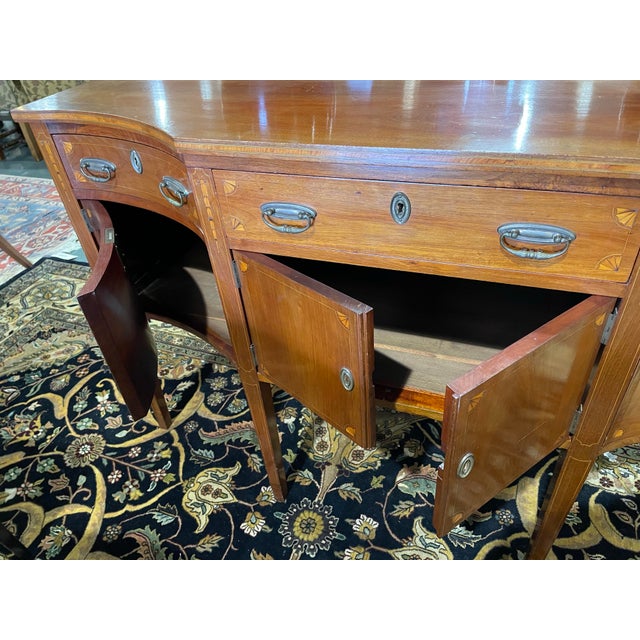 Wood Antique Mahogany Sideboard With Satinwood Inlay and Bow Front For Sale - Image 7 of 10
