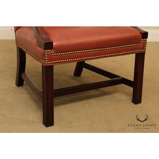 1990s Traditional Leather & Mahogany Tufted Armchair BucksEstateTraders 5 Out of 5 Stars For Sale - Image 4 of 10