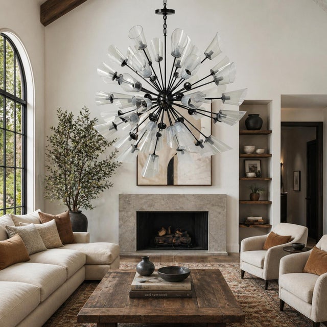 Monumental 48-arm Sputnik chandelier designed and manufactured in New York City by Remains Lighting, retaining the...