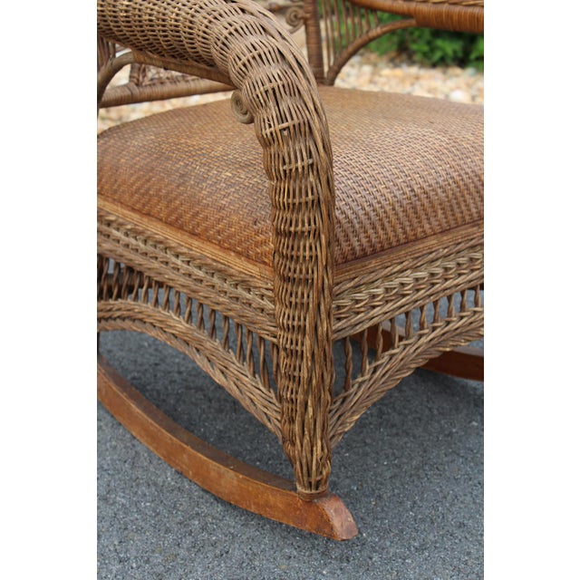 Wood Antique Heywood Brothers & Company Wicker Rocking Chair For Sale - Image 7 of 18