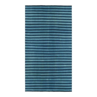 Rug & Kilim's Oversized Contemporary Dhurrie Rug in Blue Geometric Stripes - 10x14 For Sale
