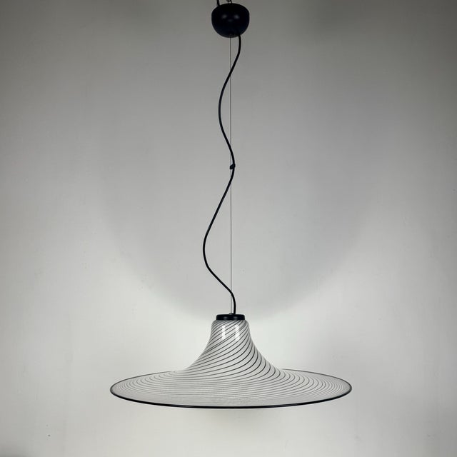 Glass Large Black and White Swirl Murano Glass Trumpet Pendant Light from Maestri di Murano, Italy, 1980s For Sale - Image 7 of 9