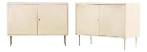 A Pair of MCM Pergamino Covered Cabinets / Nightstands, C. 1950.