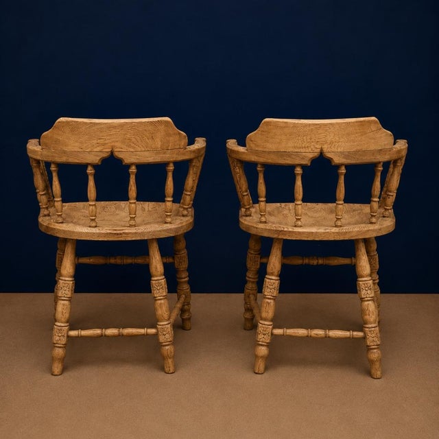 19th Century Victorian English Oak Smoker Chair (Set of 2) For Sale - Image 4 of 7
