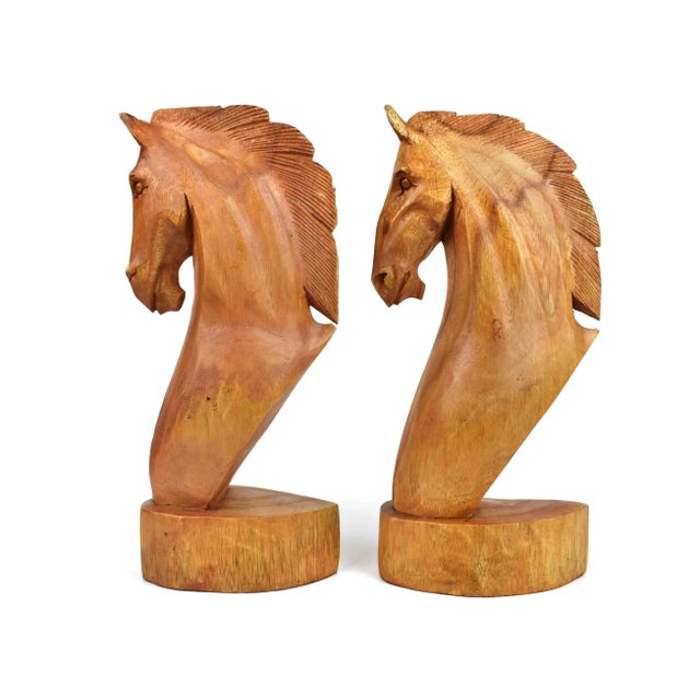 Late 20th Century Hand Carved Solid Wood Horse Head Bust Sculpture - a Pair For Sale - Image 4 of 7