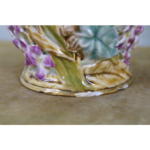 Antique Art Nouveau Hungarian Zsolnay Tádé Sikorski Openwork Floral Mallow Vases For Sale - Image 9 of 18