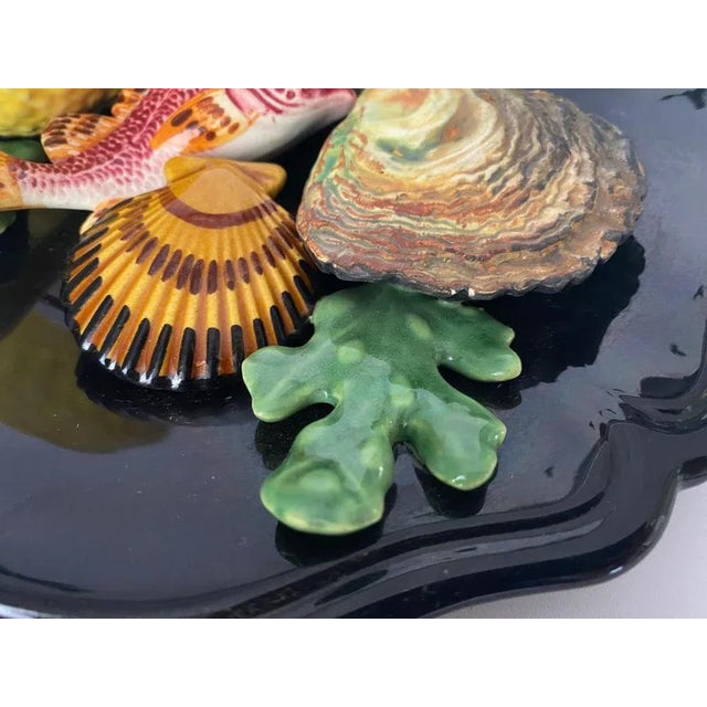 Ceramic Majolica Fish Ornamental Plate Salins in Black, Yellow and Red, 1960s For Sale - Image 7 of 9