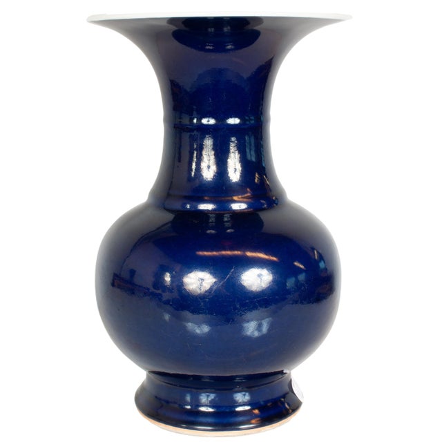 Large Antique Chinese Qing Dynasty Powder Blue Porcelain YenYen Shaped Vase 1850 For Sale - Image 4 of 12