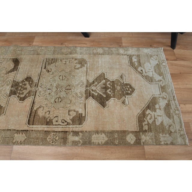 1970s Vintage Handmade Wool Cotton Turkish Beige Runner Rug For Sale - Image 4 of 11