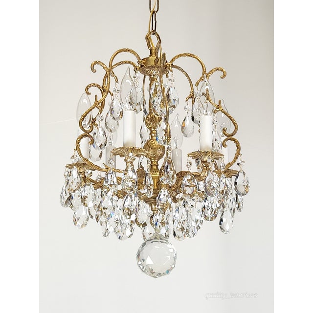 Antique Super Fussy Birdcage Gleaming Brass Cut Lead Glass Crystal Chandelier ~ Rewired ~ Restored ~ Rejuvenated ~ Ready to Hang ~ For Sale - Image 9 of 12