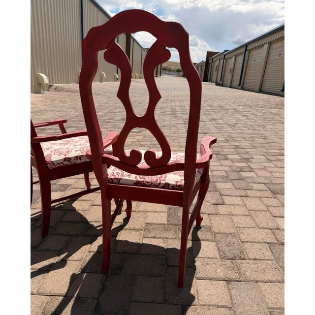 Vintage Red Chinoiserie-Style Armchairs With Floral Upholstery For Sale - Image 11 of 11