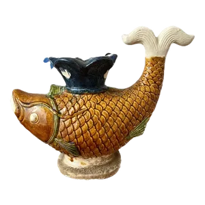 Mid 20th Century Chinese Sancai Pottery Fish Vase