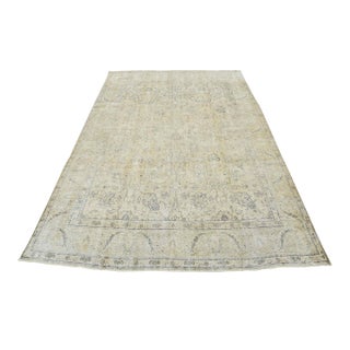 Tabriz Rug 9’9” X 12’6” Beige Wool Vintage Distressed Hand-Knotted Carpet For Sale