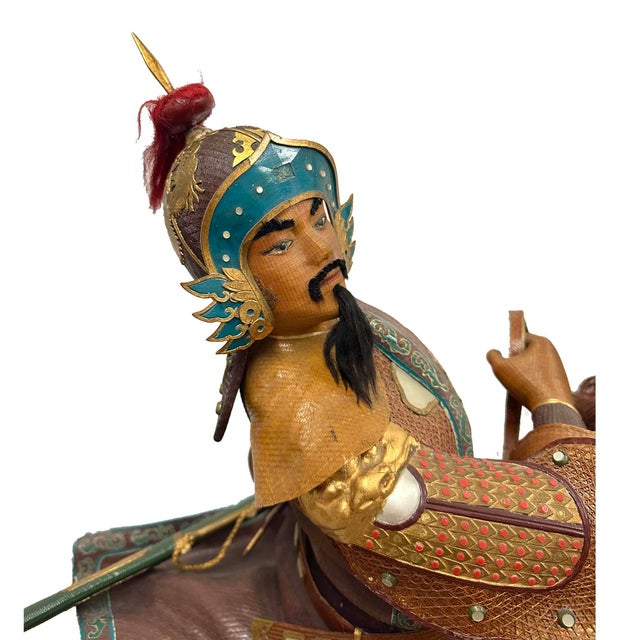 Wood Vintage Chinese Handcrafted Bamboo-Woven Statue of Yue Fei For Sale - Image 7 of 18